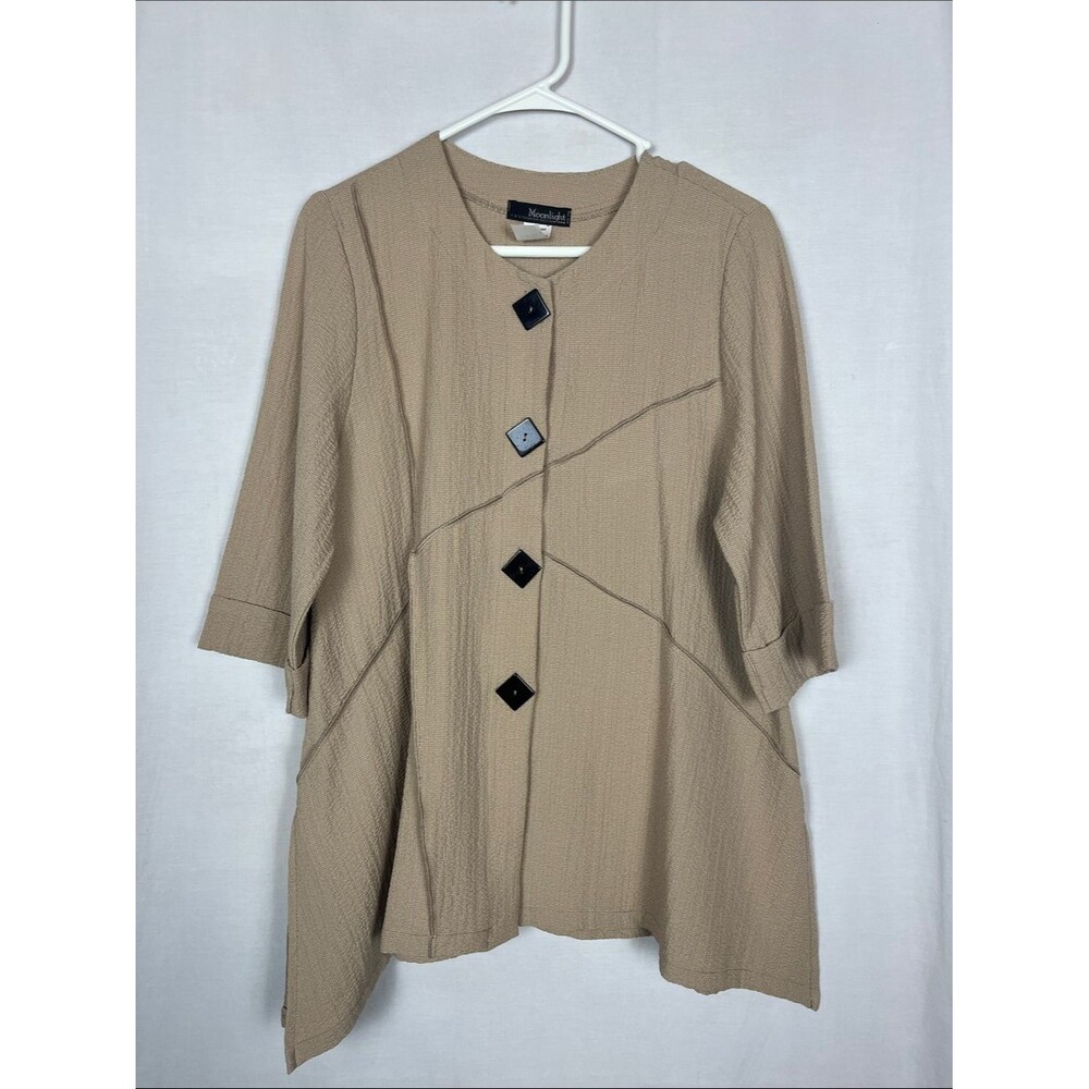 Moonlight Y & S Fashion Design Beige Button Down Lagenlook Pullover Tunic Top